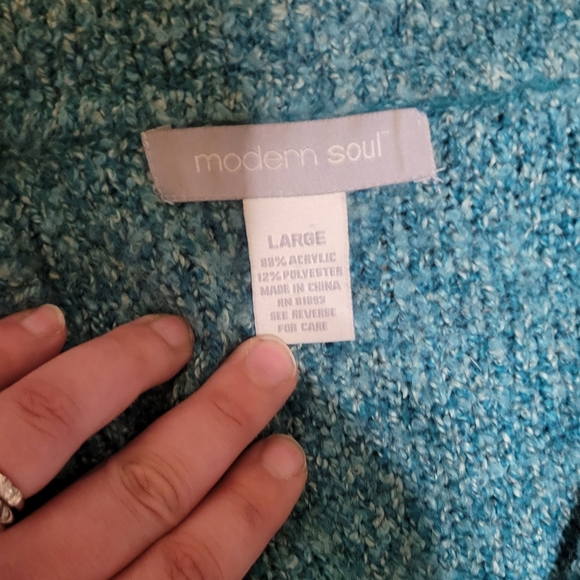 Vintage Knit Sweater Blue with Pockets size Large - Picture 3 of 8